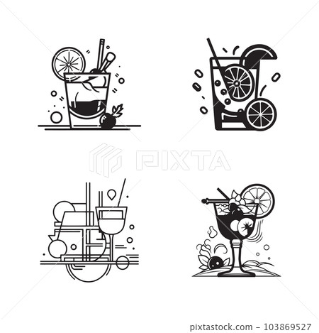 Hand Drawn vintage cocktail logo in flat line art style Hand Drawn vintage cocktail logo in flat line art style 103869527