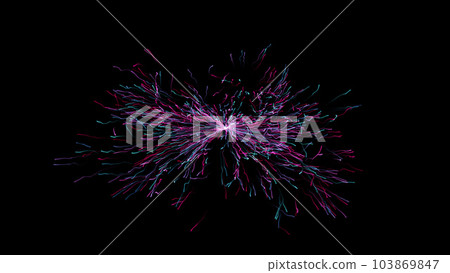 Stream of meandering colorful lines from the center. Fantastic particle flow. Cosmic miraculous phenomenon 103869847