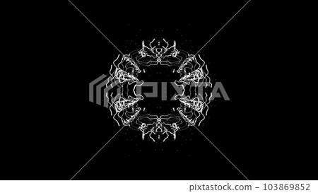 An abstract round figure of dots and lines continuously changing shape and gradually dissolving. Cosmic energy An abstract round figure of dots and lines continuously changing shape and gradually dissolving. Cosmic energy 103869852