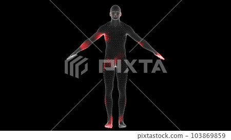 Spread of virus through volumetric body of person monochrome on black background. Visual demonstration 103869859