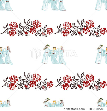 watercolor seamless pattern - Ivan Kupala holiday, festival 103870583