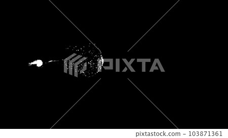 3D stream of particles on left bursts out and pulsates. Graphical representation of physical phenomena 3D stream of particles on left bursts out and pulsates. Graphical representation of physical phenomena 103871361