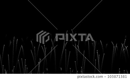 Single fireworks in a row take off. A series of particle shots into the air on dark background. Science concept Single fireworks in a row take off. A series of particle shots into the air on dark background. Science concept 103871381
