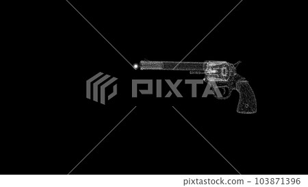 3D pistol revolver consisting of many particles shoots a bullet. Science concept. Tutorial 3D pistol revolver consisting of many particles shoots a bullet. Science concept. Tutorial 103871396