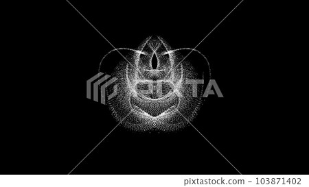 Abstract flower, buddhist symbol consisting of a huge number of moving particles on black background. Science concept 103871402