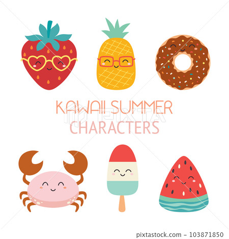 cartoon set of kawaii summer characters isolated 103871850
