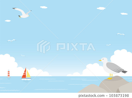Seagull and sea image illustration _2_ sideways Seagull and sea image illustration _2_ sideways 103873198