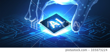AI technology. Chip with AI latters and circuit board. Artificial intelligence AI technology. Chip with AI latters and circuit board. Artificial intelligence 103873224