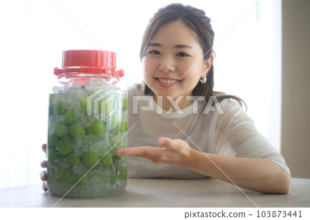 Woman making plum wine 103873441