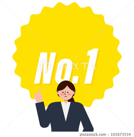 Illustration of the No. 1 medal and a woman in a suit pointing her index finger Illustration of the No. 1 medal and a woman in a suit pointing her index finger 103873534