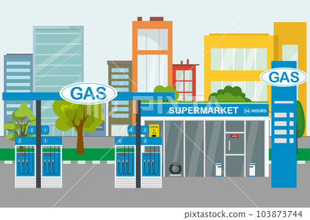 Empty City street and petrol station,urban life and industry con Empty City street and petrol station,urban life and industry con 103873744