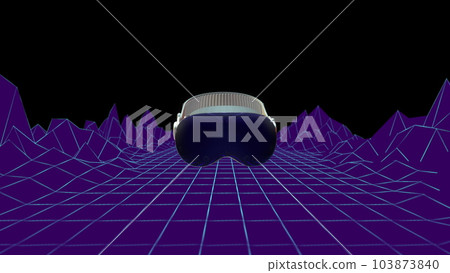 3D rendered representation of an AR headset compatible on background. Virtual reality, data processing, computing and digital interface concept. VR Headset animation. 103873840