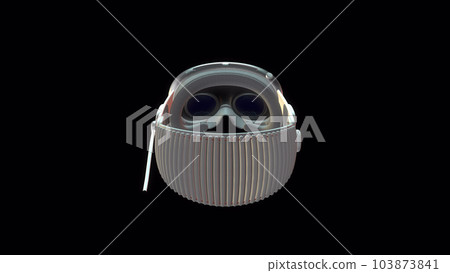 3D rendered representation of an AR headset compatible on black background. Virtual reality, data processing, computing and digital interface concept. VR Headset animation. 3D rendered representation of an AR headset compatible on black background. Virtual reality, data processing, computing and digital interface concept. VR Headset animation. 103873841