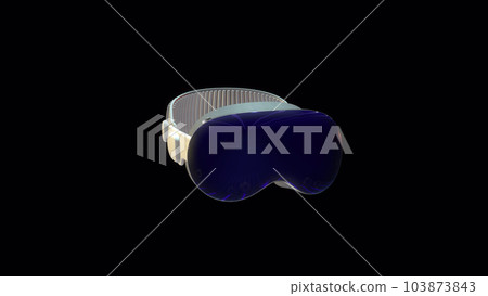 3D rendered representation of an AR headset compatible on black background. VR Headset animation. 3D rendered representation of an AR headset compatible on black background. VR Headset animation. 103873843