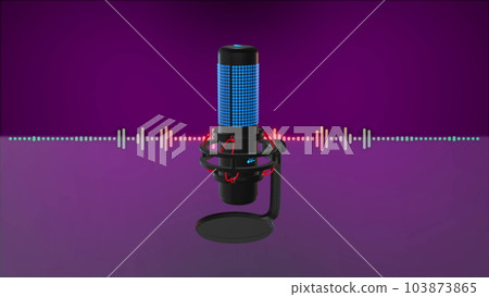 Microphone and abstract wave technology background. Podcast, streaming concept. Microphone and abstract wave technology background. Podcast, streaming concept. 103873865