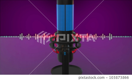 Microphone and abstract wave technology background. Podcast, streaming concept. Microphone and abstract wave technology background. Podcast, streaming concept. 103873866