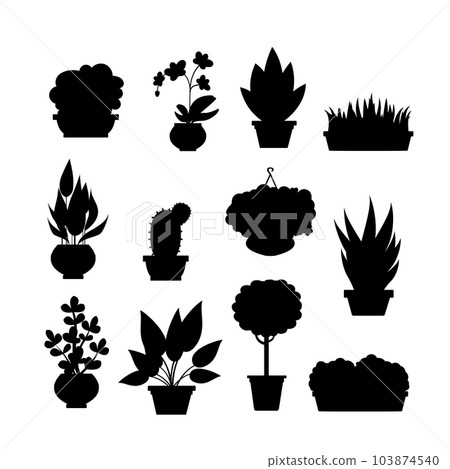 house plants silhouettes,isolated on white background, house plants silhouettes,isolated on white background, 103874540