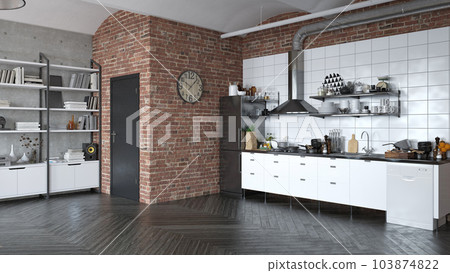Apartment interior with kitchen. 103874822
