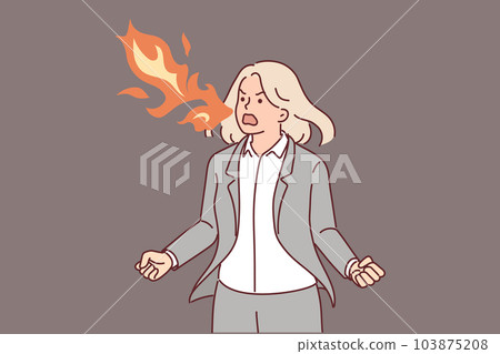Angry business woman with fiery breath symbolizes dispathic way of managing in company 103875208