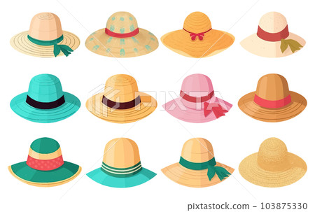 set vector illustration of summer hat for wearing on beach isolate on white set vector illustration of summer hat for wearing on beach isolate on white 103875330