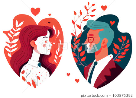 sticker cartoon style couple in love isolated on white background . Cartoons flat vector illustration 103875392