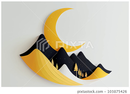 vector illustration of mountain and crescent ramadan kareem celebration 103875426