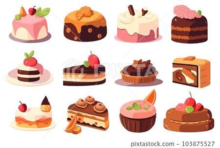 set vector illustration of sweet cakes stack with berry isolate on white 103875527