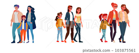 set vector illustration of two women adopted a child and make a family isolate 103875561