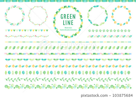 Green watercolor style line set / with pattern brush 103875684