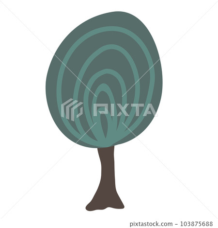 Round shape tree icon in doodle cartoon style isolated on white. Forest hand drawn design element vector, naive drawing. 103875688