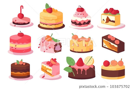 set vector illustration of sweet cakes stack with berry isolate on white 103875702