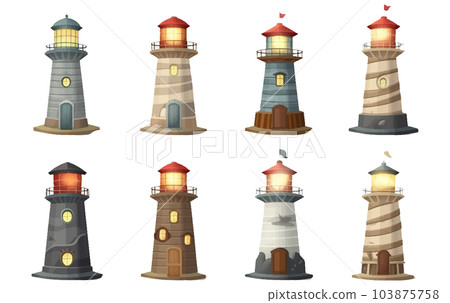 ui set vector illustration of lighthouse coastal radar isolated on white background 103875758