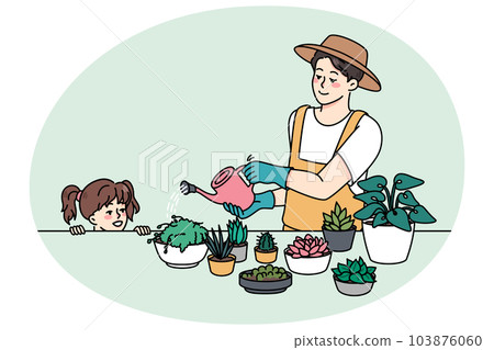 Father and daughter enjoy gardening together 103876060