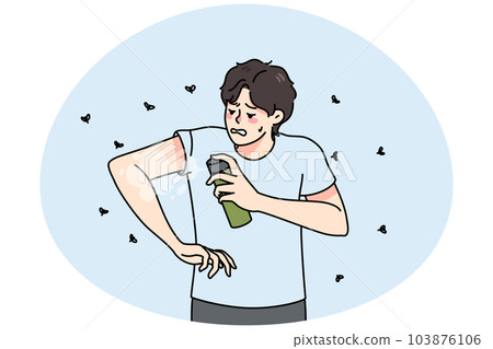 Young man apply anti-mosquito spray 103876106