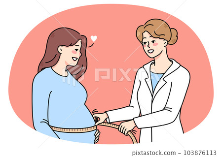 Doctor measure belly of pregnant woman Doctor measure belly of pregnant woman 103876113
