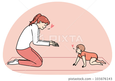 Loving mom play with baby infant at home 103876143