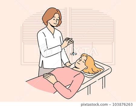 Psychiatrist hypnotizes female patient to treat psychological problems caused by difficult childhood Psychiatrist hypnotizes female patient to treat psychological problems caused by difficult childhood 103876263