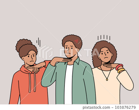 African american people make gesture of knife at throat in protest against discrimination and racism African american people make gesture of knife at throat in protest against discrimination and racism 103876279