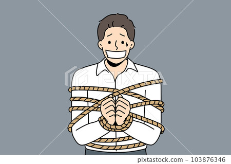 Businessman tied in ropes taken in hostage  103876346