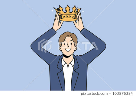 Smiling businesswoman out crown on head  103876384