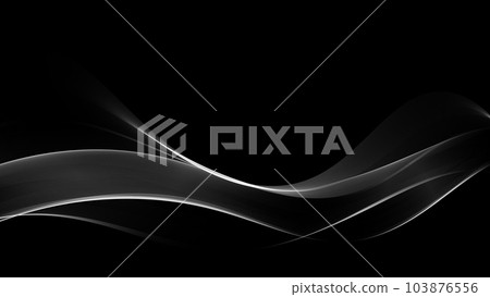 Black background with silver glowing waves. Abstract gray transparent wave flow. 103876556