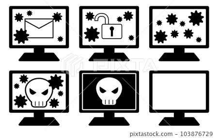 計算機感染病毒或被黑客入侵的圖像插圖素材集 103876729