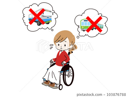 A woman in a wheelchair who is worried about transportation 103876788
