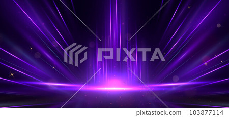 Abstract purple light rays on black background with lighting effect and bokeh. 103877114