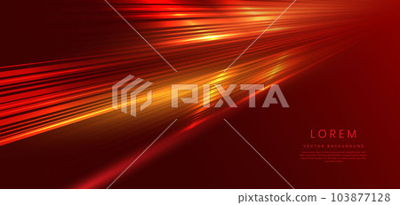 Abstract technology futuristic glowing red light lines with speed motion blur effect on red background. 103877128