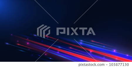 Abstract technology futuristic glowing neon blue and red light lines with speed motion movingon dark blue background. Abstract technology futuristic glowing neon blue and red light lines with speed motion movingon dark blue background. 103877130