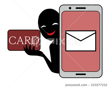 Illustration material of a bad person image holding a phishing mail and a card 103877202