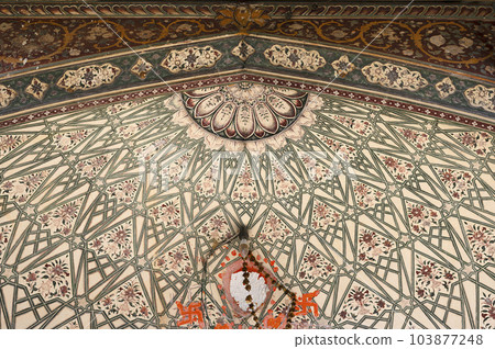 Colourful ceiling of Shri Chaturbhuj Temple, Purana Ghat, Thikana Galta Ji, located in Jaipur, Rajasthan, India Colourful ceiling of Shri Chaturbhuj Temple, Purana Ghat, Thikana Galta Ji, located in Jaipur, Rajasthan, India 103877248