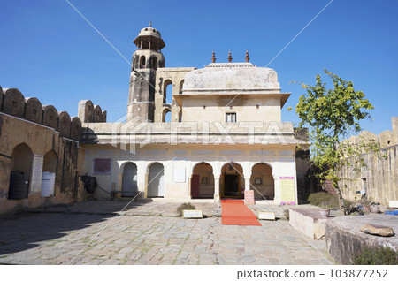 Shri Krishna Charan Mandir, the mini fortress like temple was built before even Jaipur was established, Mirza Rajah Man Singh l of Amber constructed this temple in 16th century. Jaipur, Rajasthan, 103877252