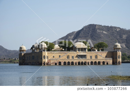 Jal Mahal or Water Palace is a palace in the middle of the Man Sagar Lake, built in the Rajput style of architecture on a grand scale, Jaipur, Rajasthan, India Jal Mahal or Water Palace is a palace in the middle of the Man Sagar Lake, built in the Rajput style of architecture on a grand scale, Jaipur, Rajasthan, India 103877266